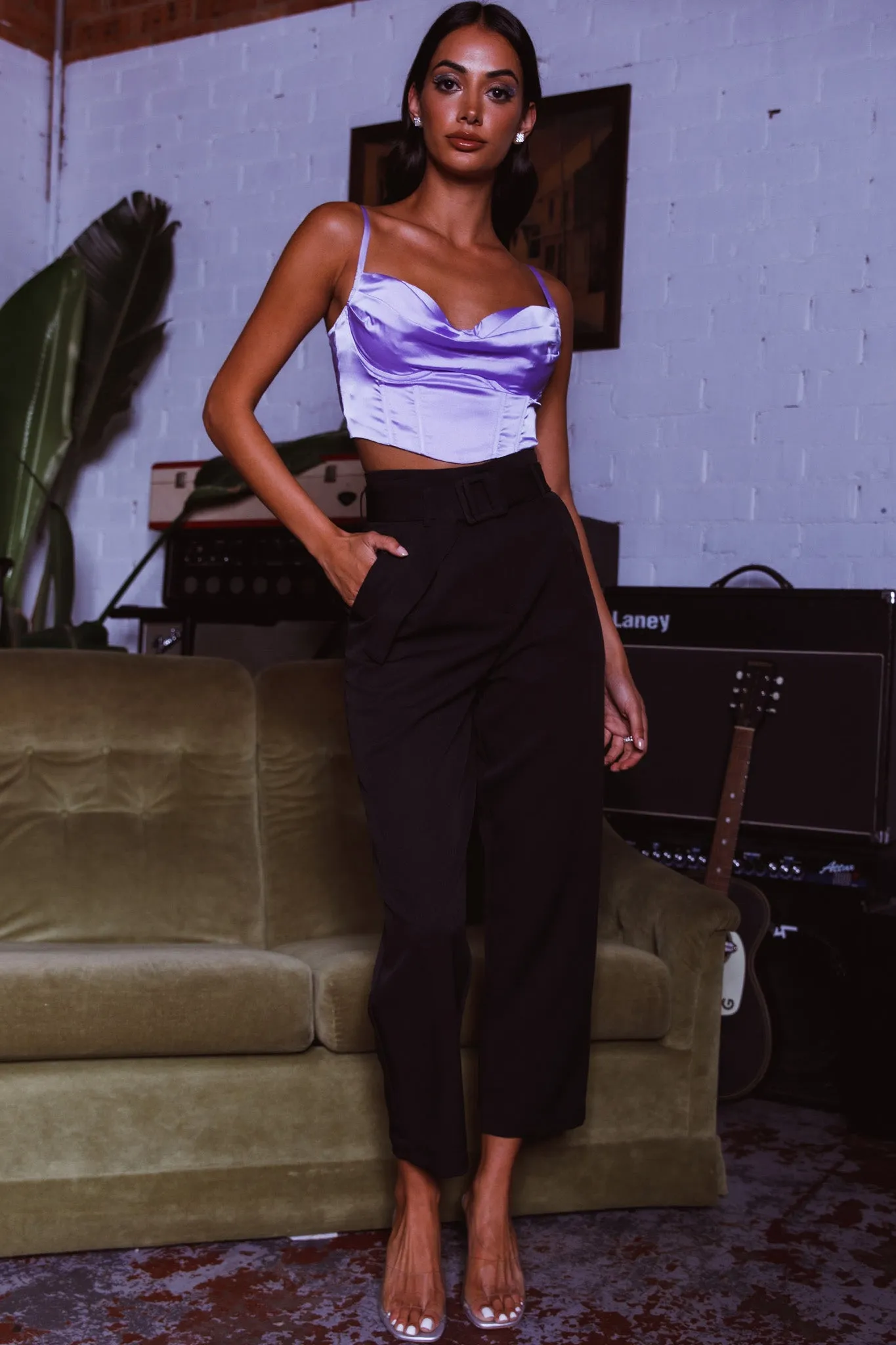 Lila Cowl Neck Corset Top Lilac sold by Selfie Leslie product image thumbnail 3