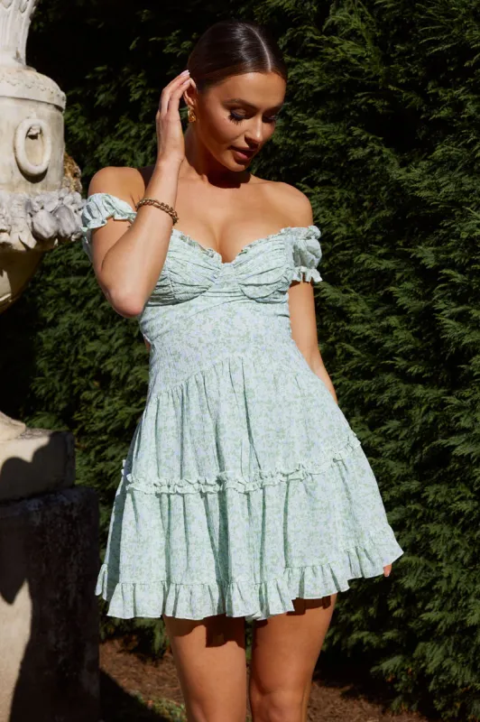 Run The World Off-Shoulder Mini Dress Floral Green sold by Selfie Leslie