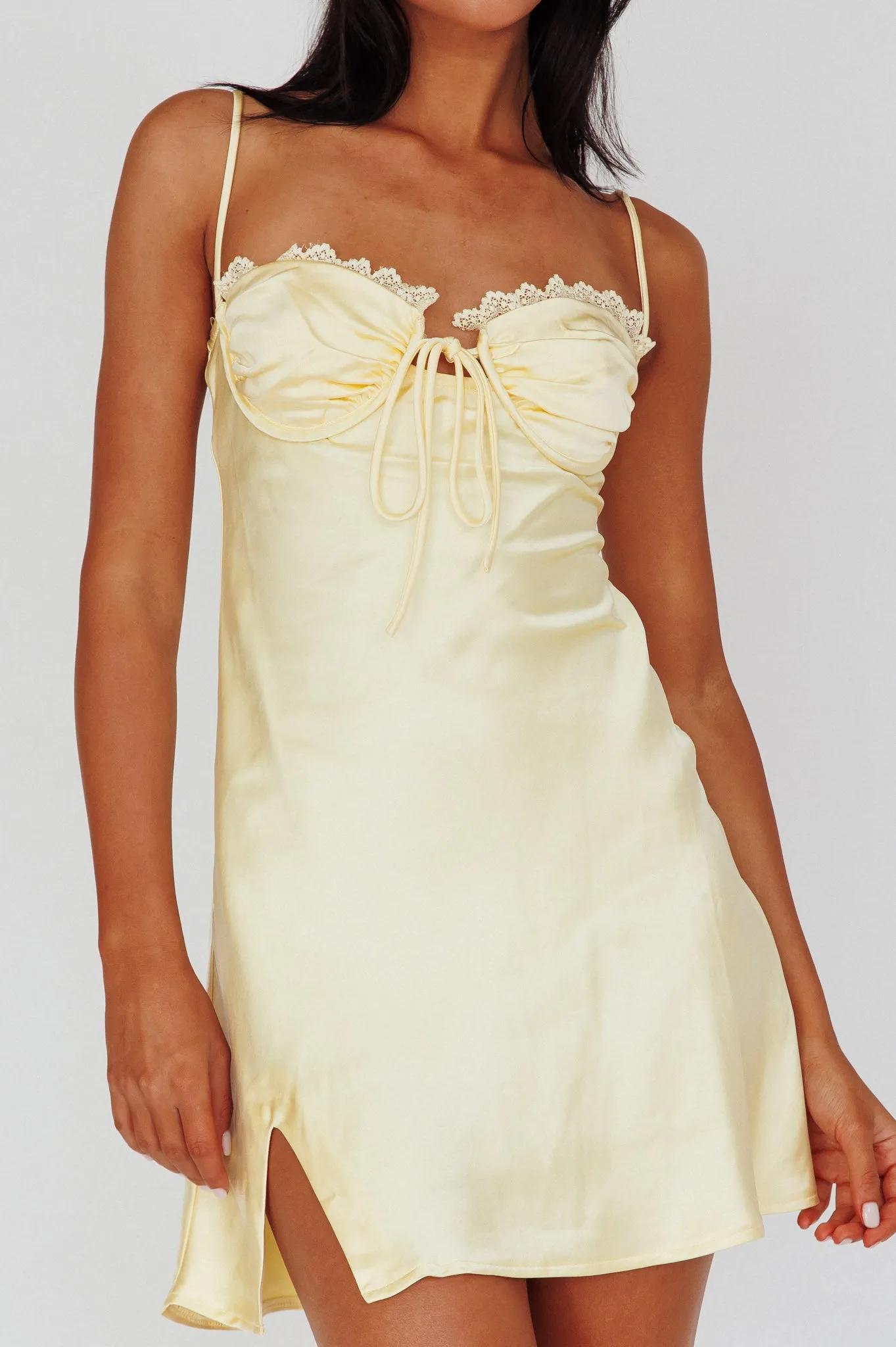 Fortune Lace Trim Bust Tie Mini Dress Butter sold by Selfie Leslie product image thumbnail 4