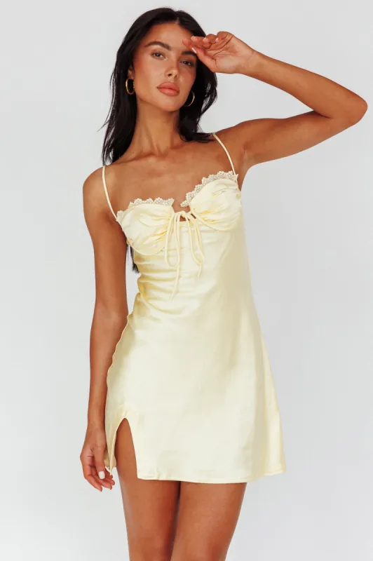 Fortune Lace Trim Bust Tie Mini Dress Butter sold by Selfie Leslie