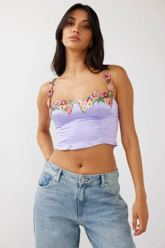 Rose Garden Floral Applique Crop Top Lilac sold by Selfie Leslie