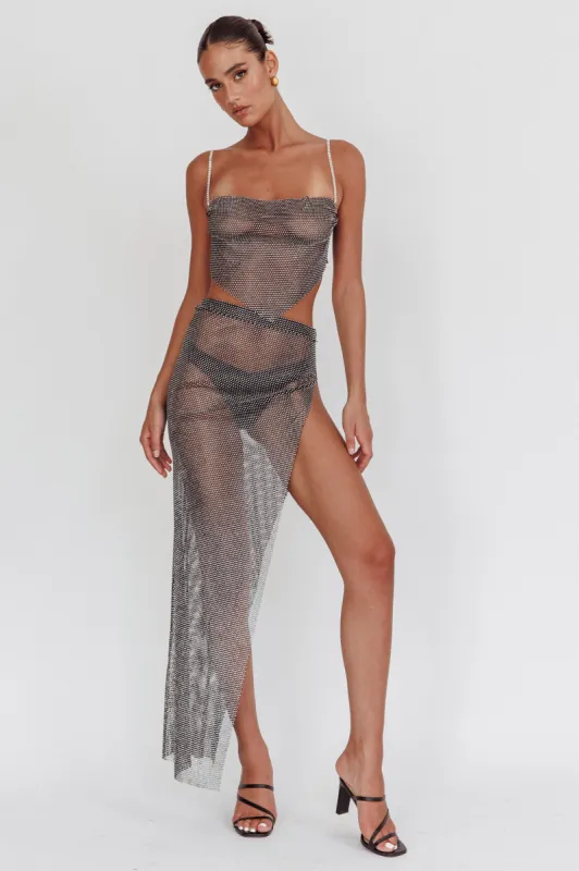 Heart Breaker Diamante Mesh Maxi Skirt Black sold by Selfie Leslie