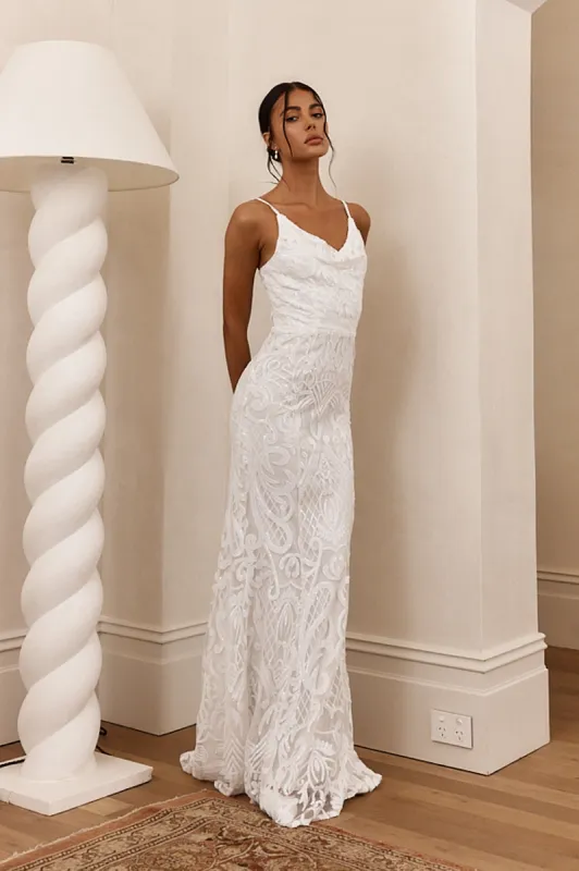 Cezanne Sequin Cowl Neck Maxi Dress White sold by Selfie Leslie