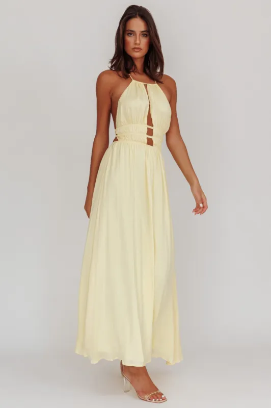 Cyndi Open Back Halterneck Maxi Dress Light Yellow sold by Selfie Leslie