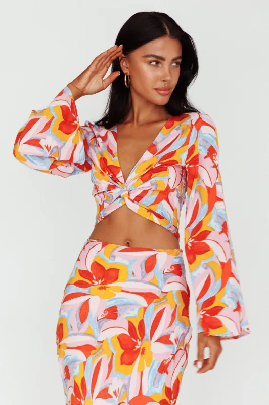 Avalo Bell Sleeve Crop Top Floral Pink sold by Selfie Leslie
