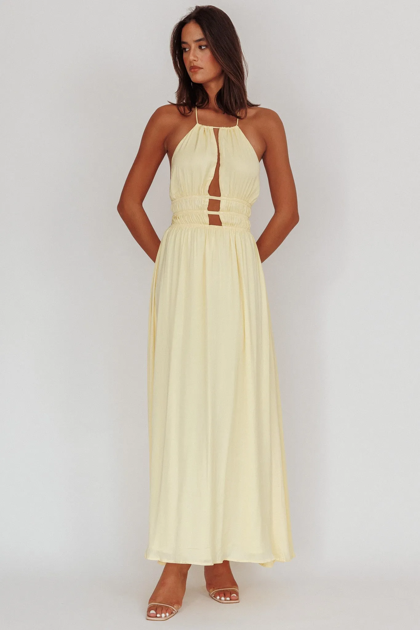 Cyndi Open Back Halterneck Maxi Dress Light Yellow sold by Selfie Leslie product image thumbnail 3