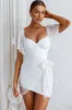 Aphrodite Molded Bust Angel Sleeve Wrap Dress Embroidered White sold by Selfie Leslie