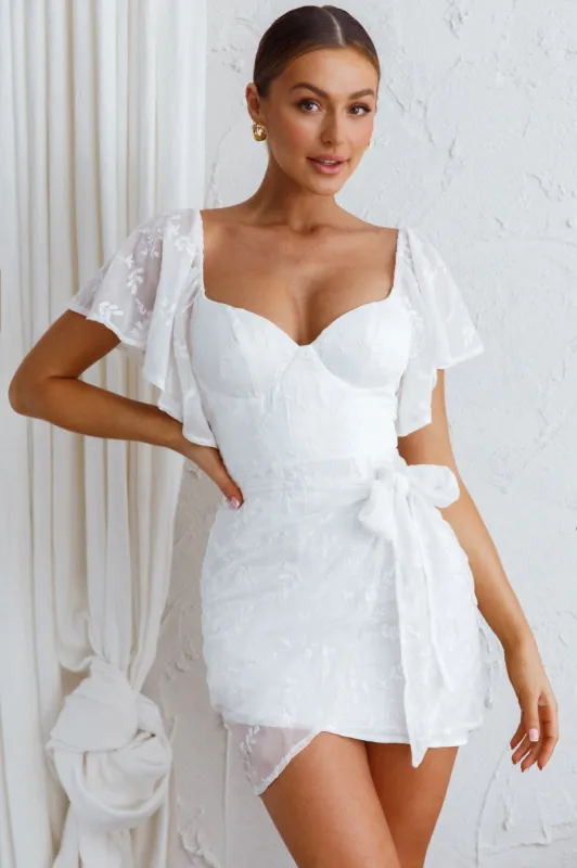 Aphrodite Molded Bust Angel Sleeve Wrap Dress Embroidered White sold by Selfie Leslie
