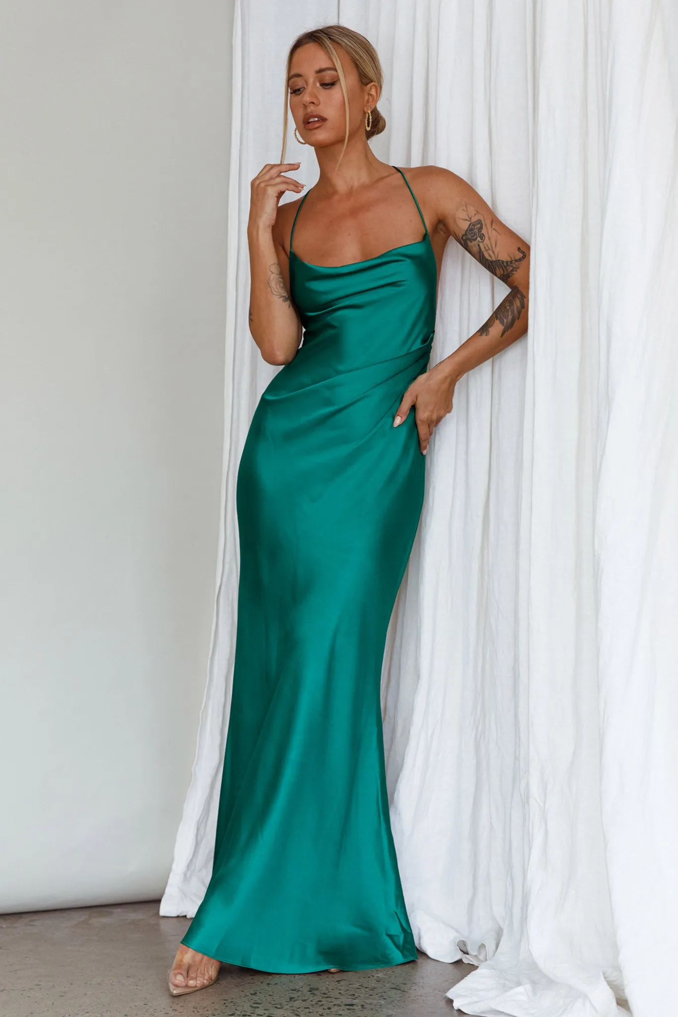 Palma Low Back Strappy Maxi Dress Emerald sold by Selfie Leslie product image thumbnail 3
