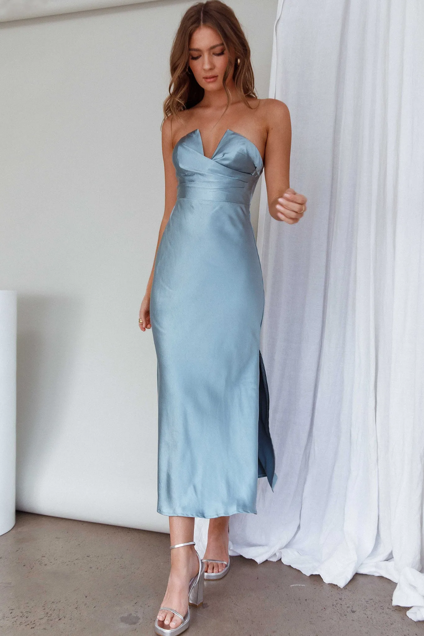 Ma Jolie Strapless Midi Dress Blue sold by Selfie Leslie