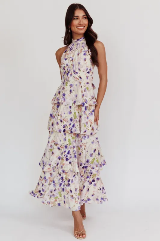 Provence Bloom Tiered Halterneck Dress Blue sold by Selfie Leslie