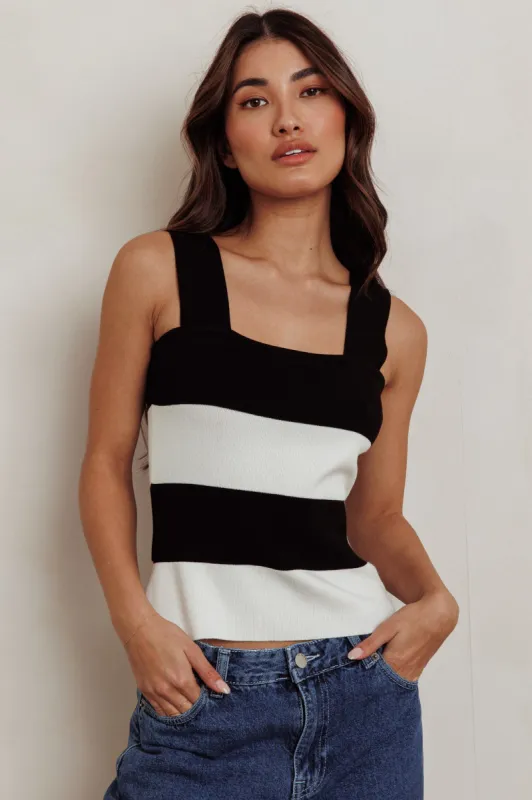 Lisa Striped Knit Tank Top Black White sold by Selfie Leslie