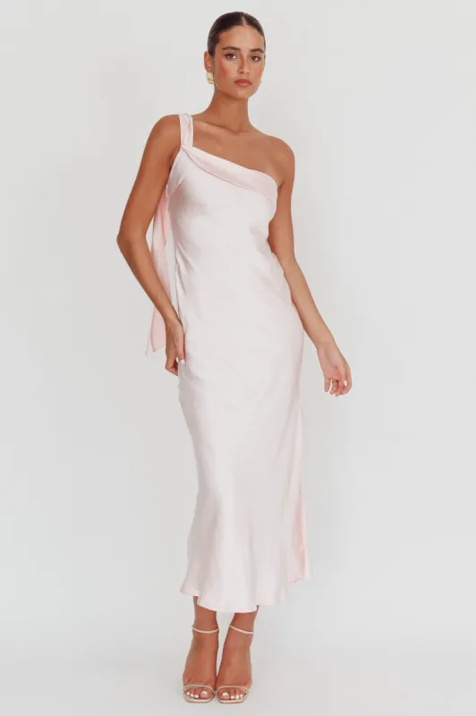 Carmel One-Shoulder Sash Maxi Dress Blush sold by Selfie Leslie