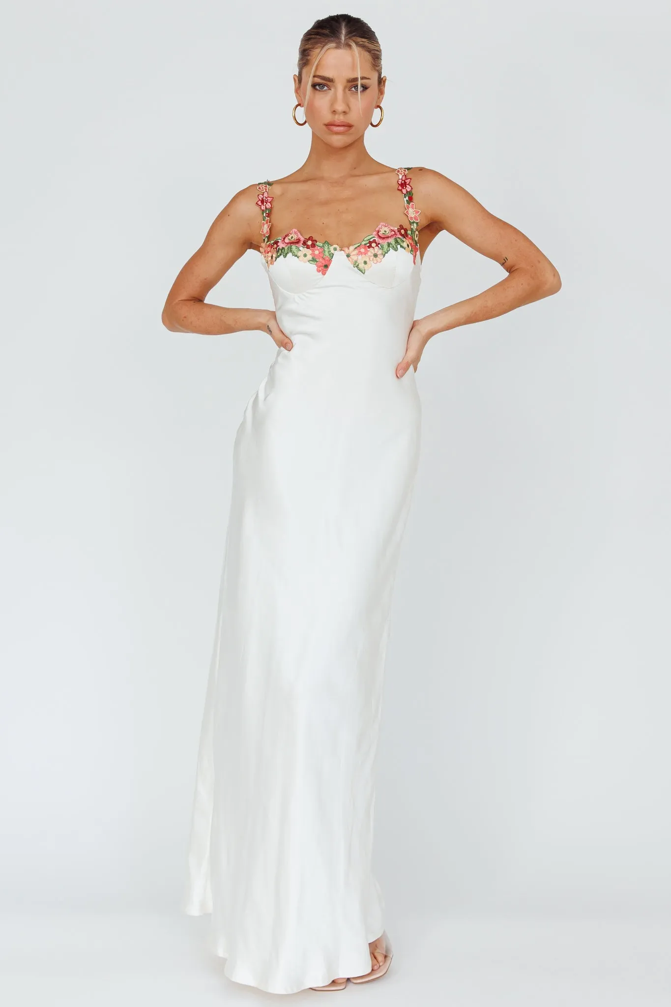 Rose Garden Floral Applique Midi Dress Oyster sold by Selfie Leslie product image thumbnail 5