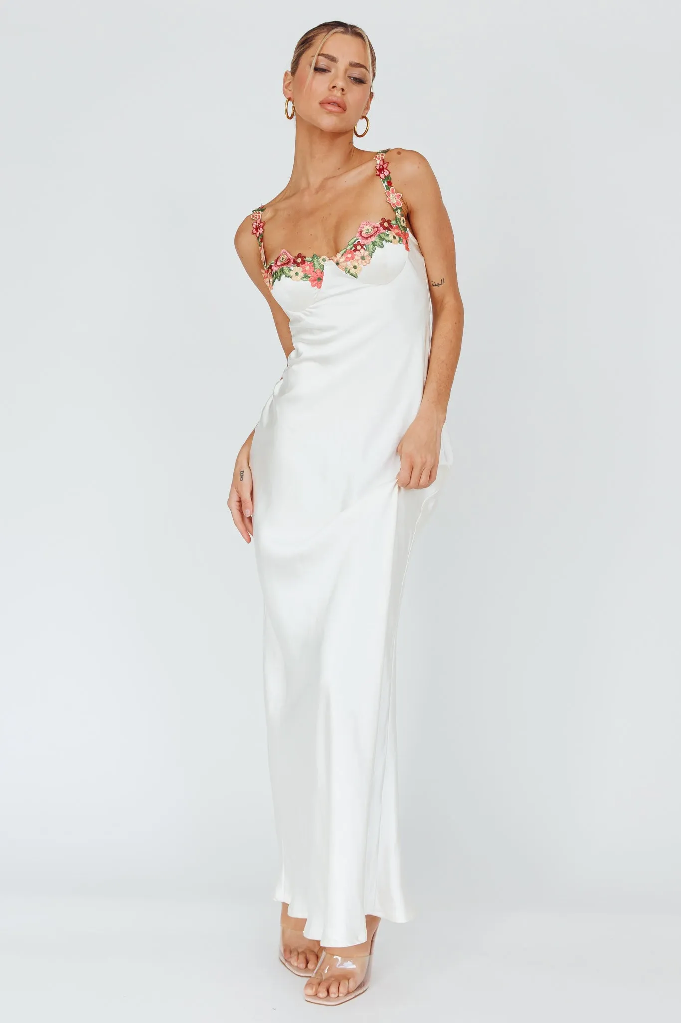 Rose Garden Floral Applique Midi Dress Oyster sold by Selfie Leslie product image thumbnail 3