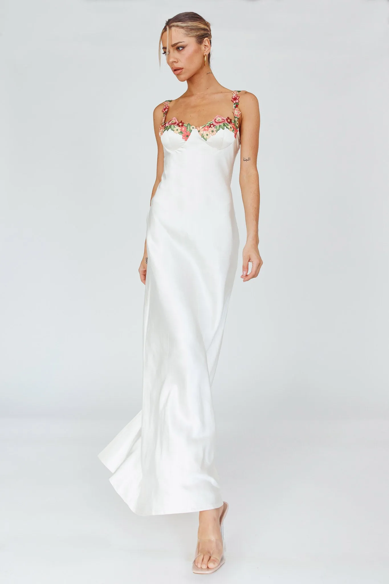 Rose Garden Floral Applique Midi Dress Oyster sold by Selfie Leslie