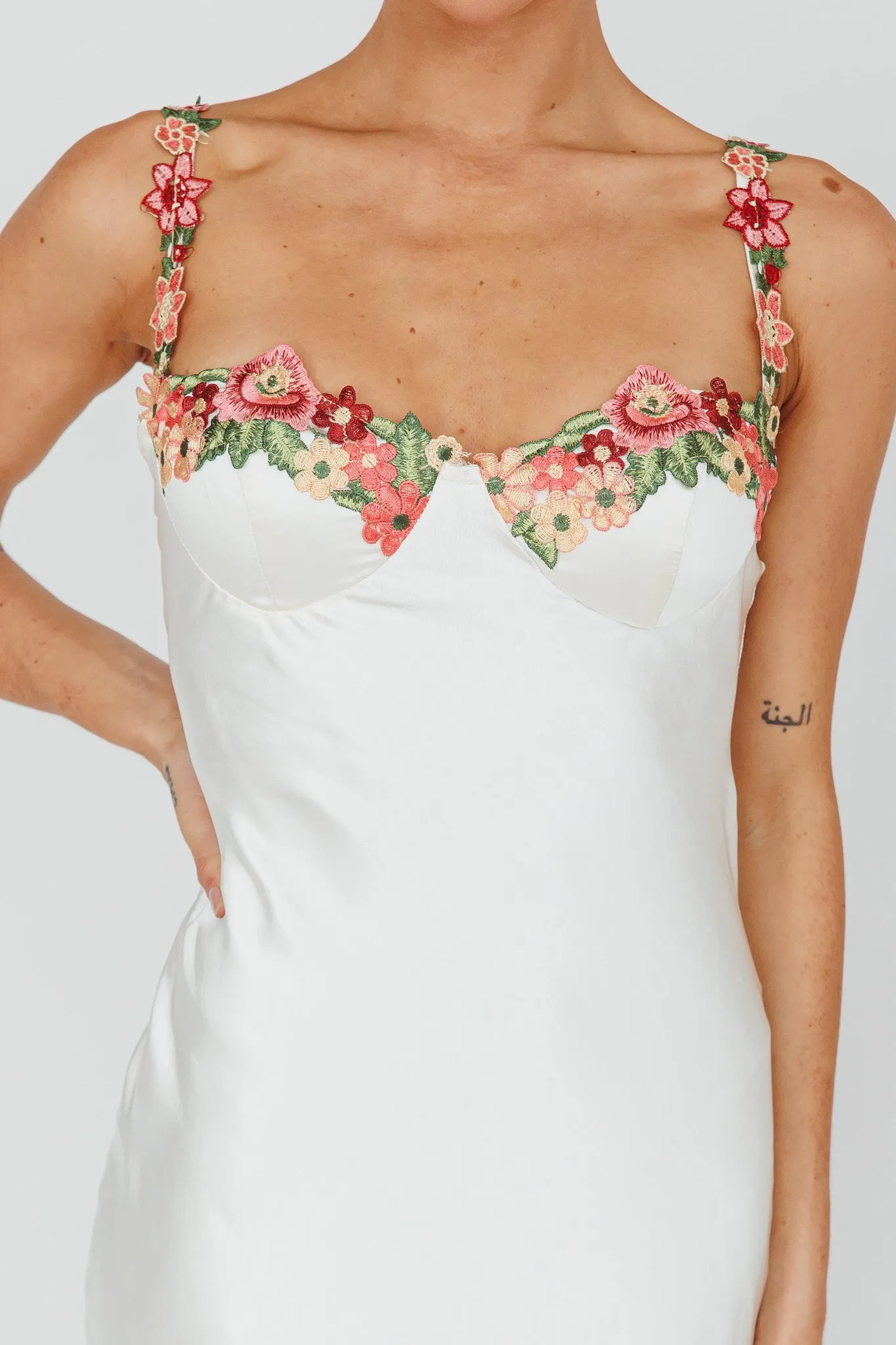 Rose Garden Floral Applique Midi Dress Oyster sold by Selfie Leslie product image thumbnail 4