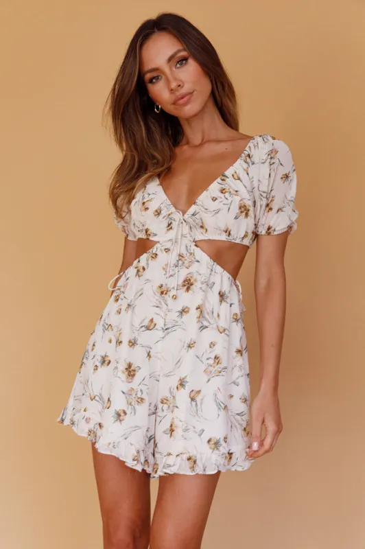 Fancy Free Cut-Out Waist Romper Floral Beige sold by Selfie Leslie