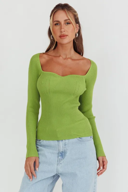 Switch Focus Long Sleeve Knit Top Matcha sold by Selfie Leslie