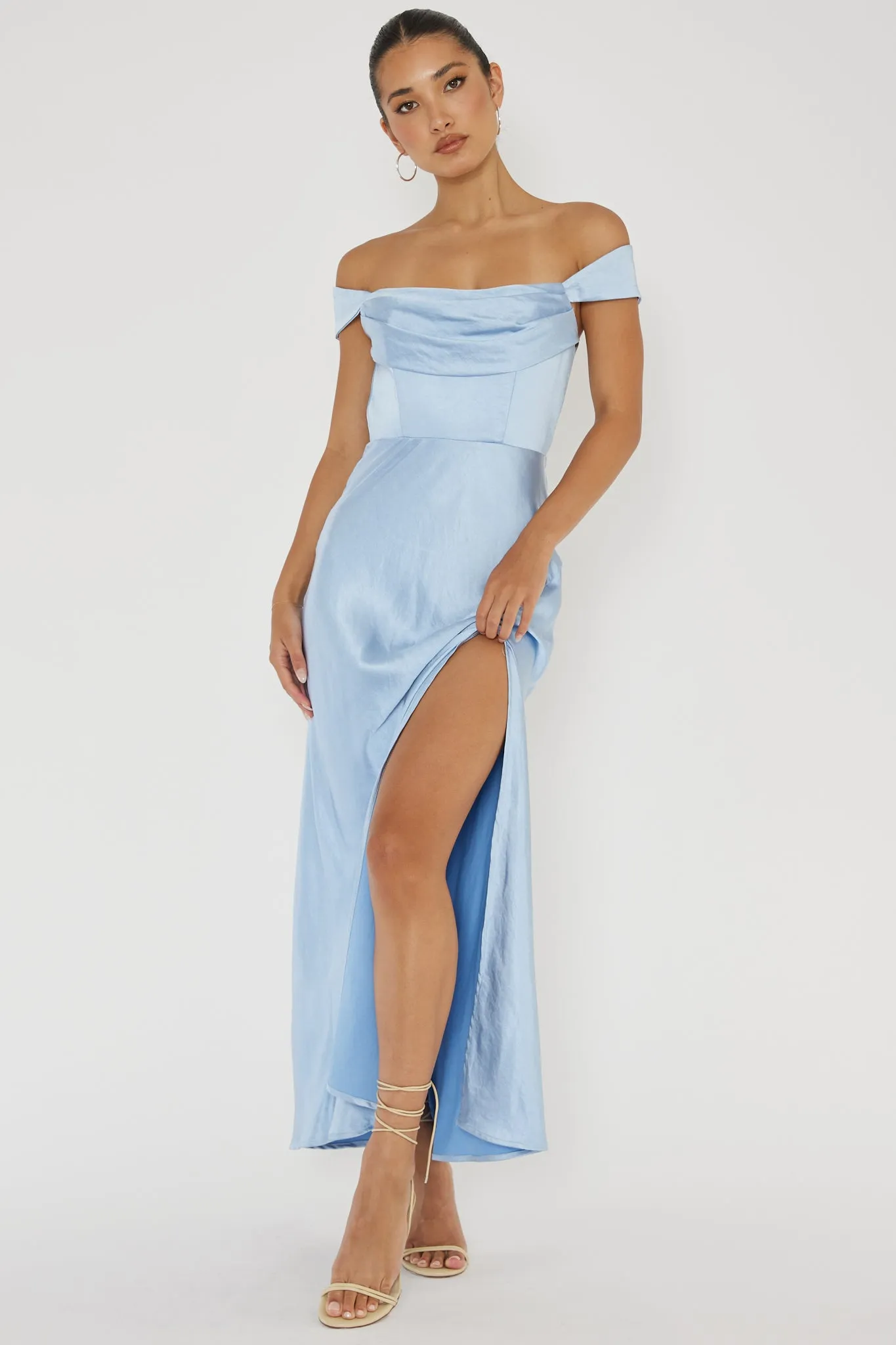 Lucinda Off-Shoulder V-Back Dress Blue sold by Selfie Leslie product image thumbnail 3