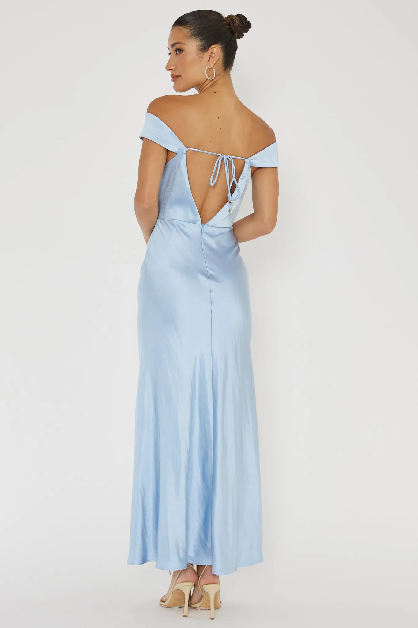 Lucinda Off-Shoulder V-Back Dress Blue sold by Selfie Leslie product image thumbnail 4