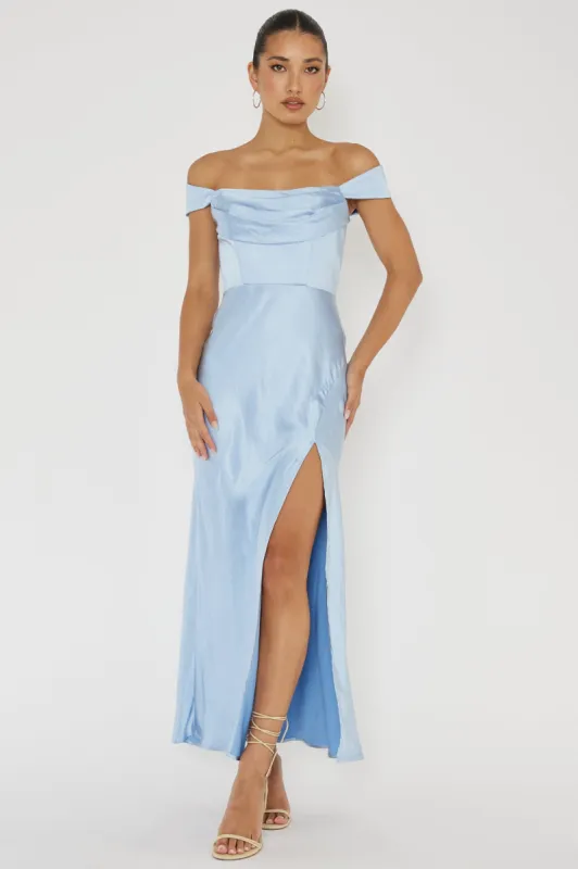 Lucinda Off-Shoulder V-Back Dress Blue sold by Selfie Leslie