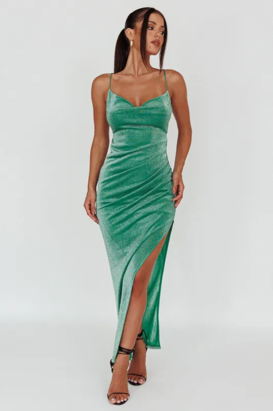 Moonstone Side Split Strappy Back Midi Dress Green sold by Selfie Leslie