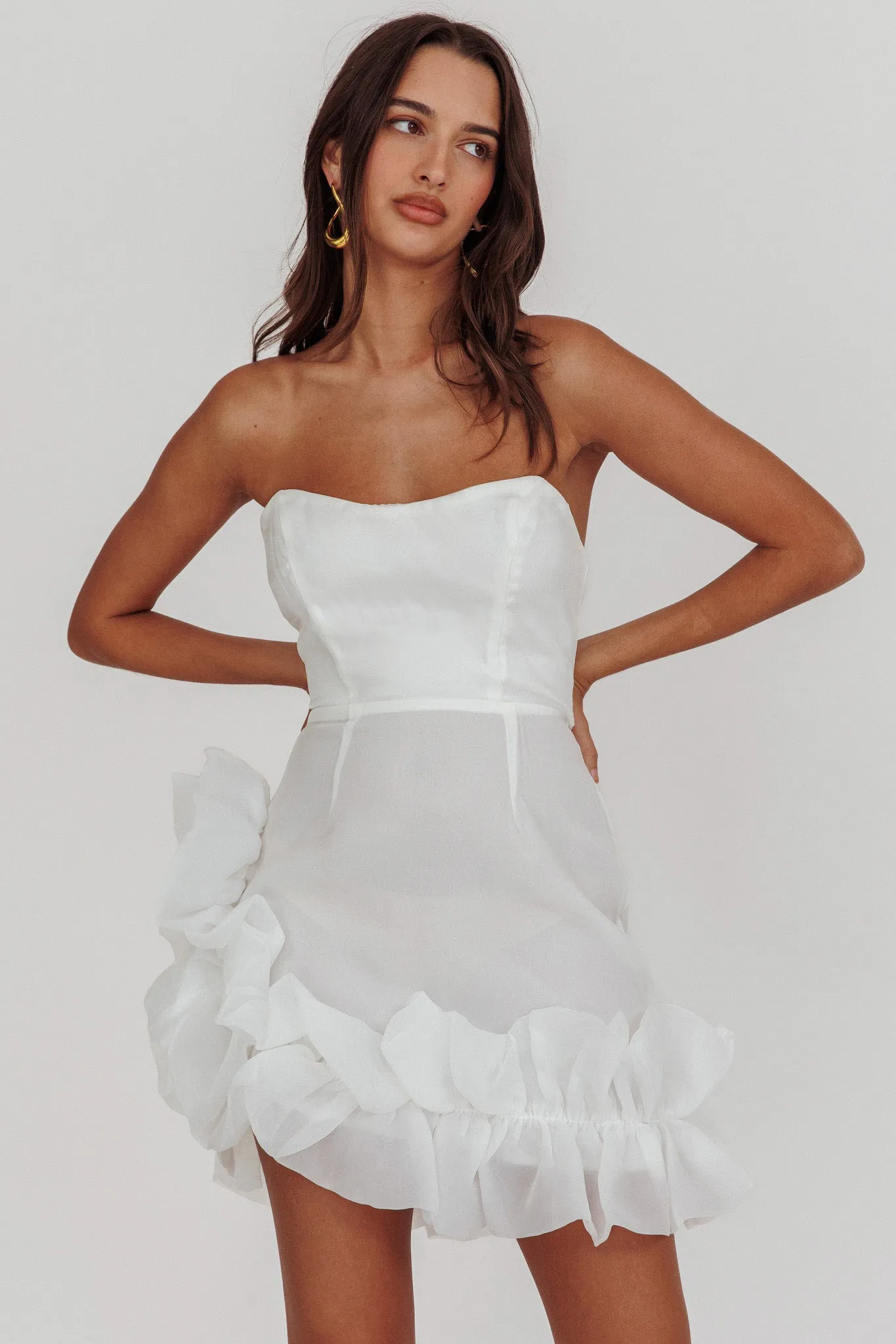 L'amour Toujours Frill Accent Mini Dress White sold by Selfie Leslie