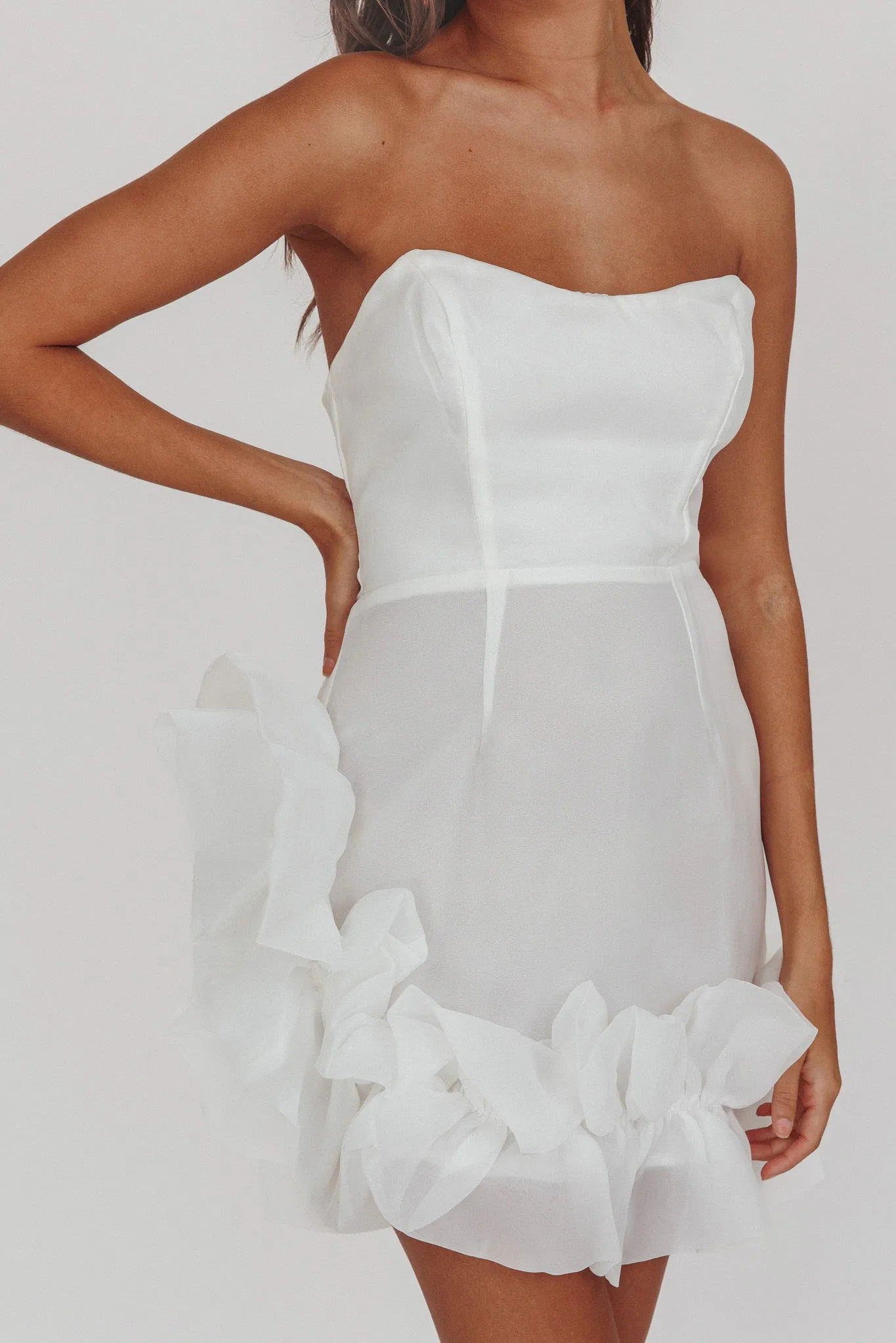 L'amour Toujours Frill Accent Mini Dress White sold by Selfie Leslie product image thumbnail 3