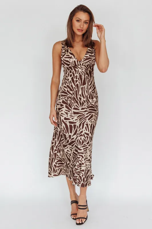 Turin V-Neckline Print Midi Dress Chocolate sold by Selfie Leslie