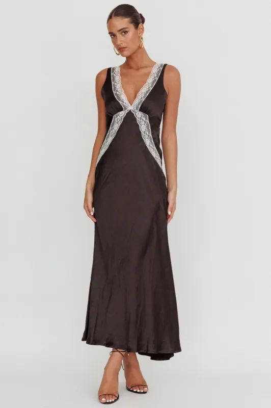Ivonne Contrast Lace V-Neck Maxi Dress Black sold by Selfie Leslie