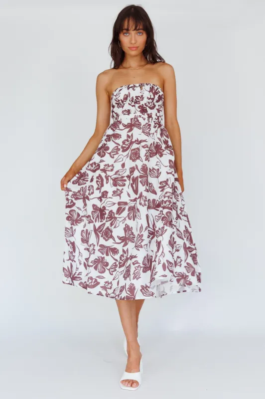Caloundra Strapless Midi Dress Floral Walnut sold by Selfie Leslie