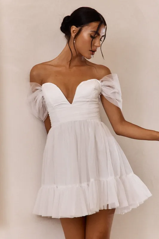 Pixi Off-Shoulder Lace-Up Back Mini Dress White sold by Selfie Leslie