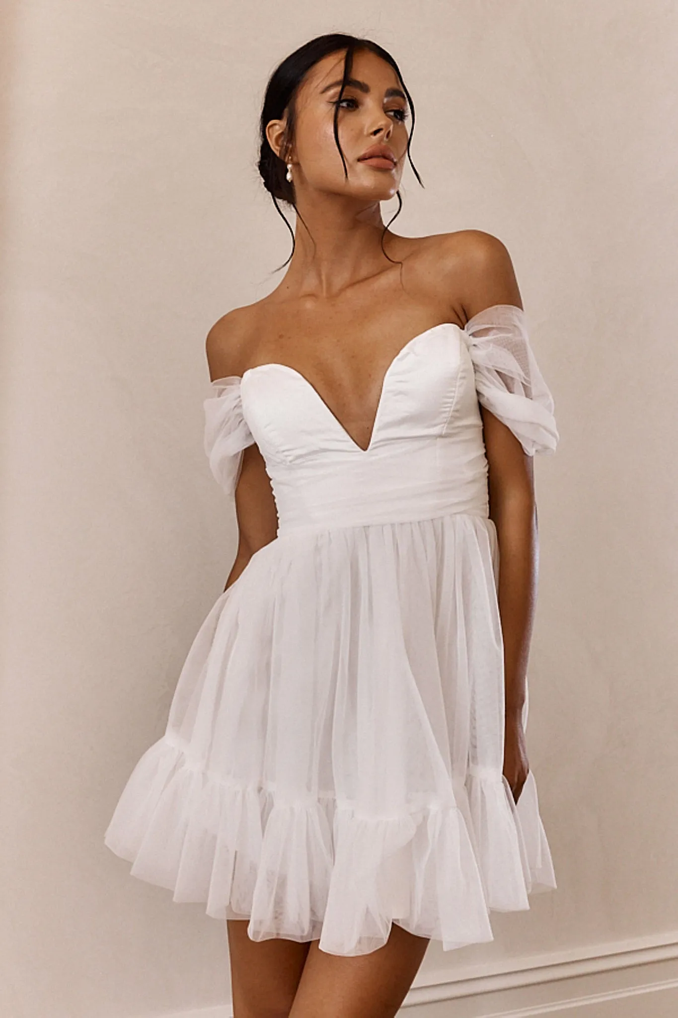 Pixi Off-Shoulder Lace-Up Back Mini Dress White sold by Selfie Leslie product image thumbnail 5