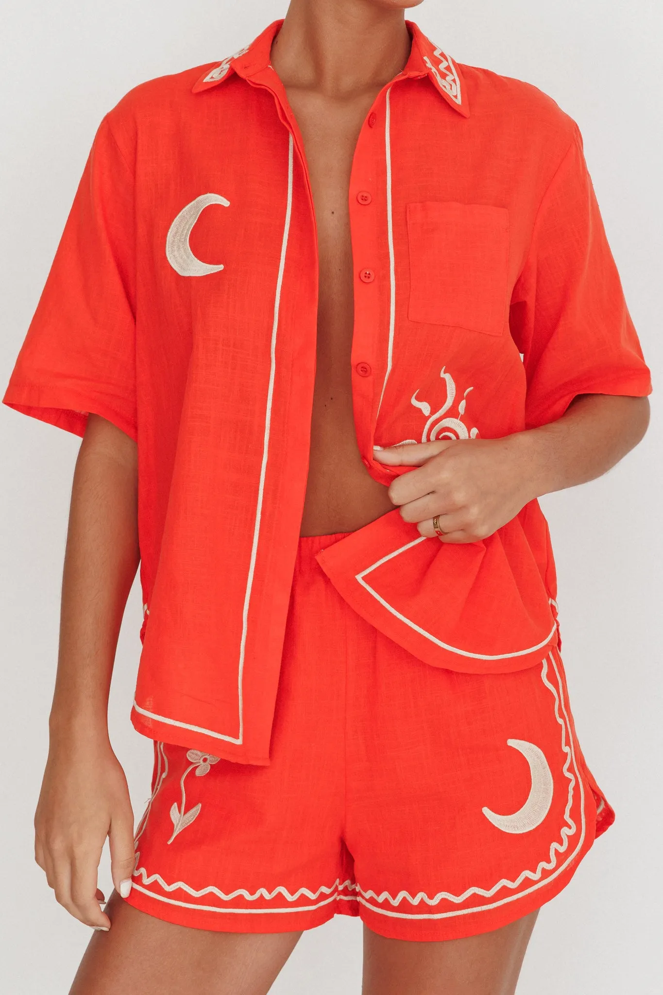 On Vacay Embroidered Button-Up Shirt Orange sold by Selfie Leslie product image thumbnail 4