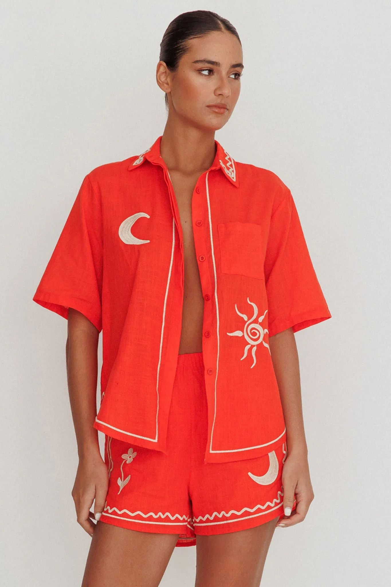 On Vacay Embroidered Button-Up Shirt Orange sold by Selfie Leslie product image thumbnail 5
