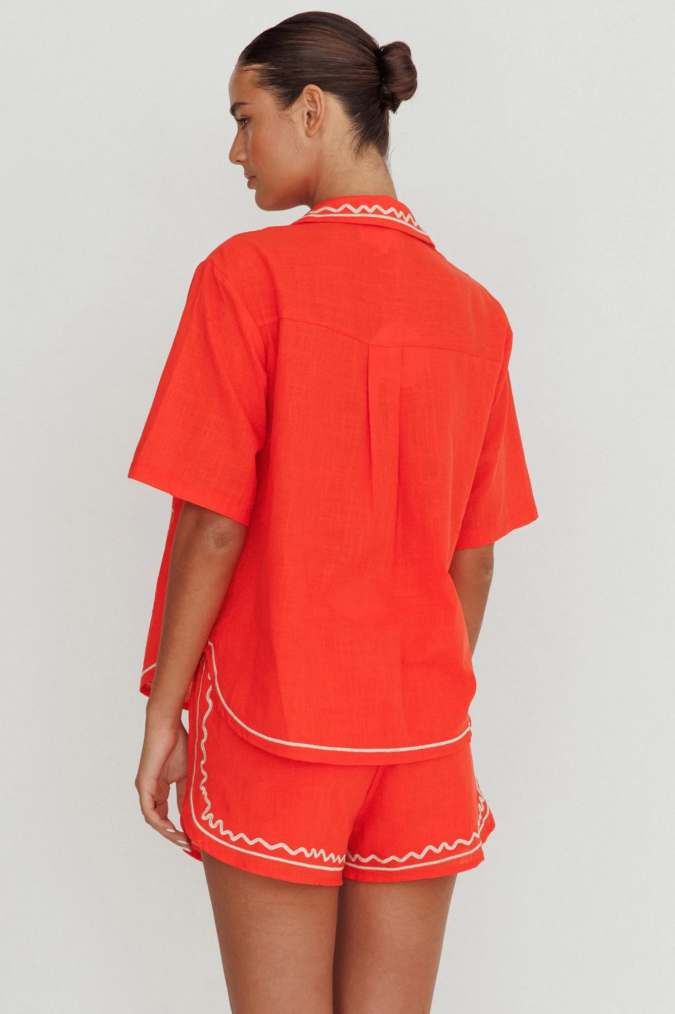 On Vacay Embroidered Button-Up Shirt Orange sold by Selfie Leslie product image thumbnail 2