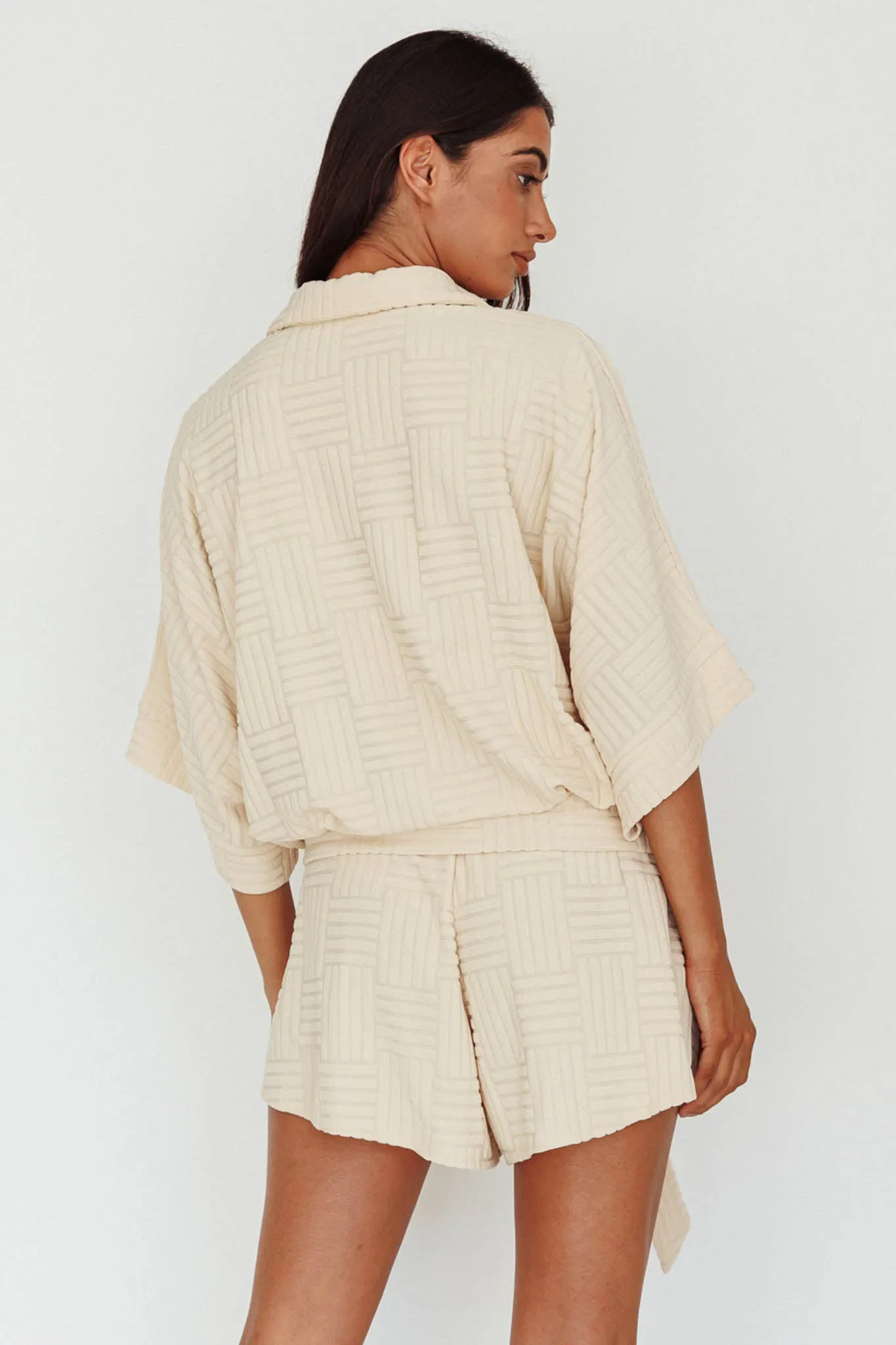 Daytona Beach Button-Up Romper Textured Beige sold by Selfie Leslie product image thumbnail 2