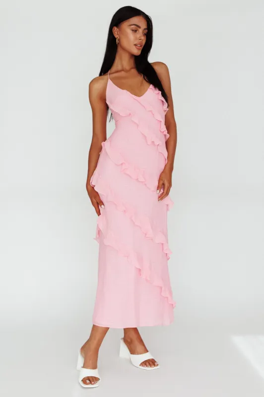 Arrabel Halterneck Ruffle Maxi Dress Pink sold by Selfie Leslie