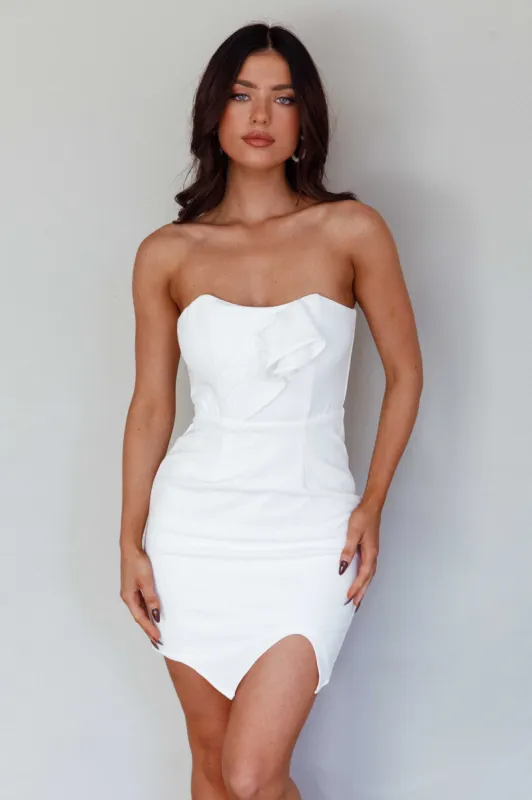 Everlasting Love Asymmetrical Hem Mini Dress White sold by Selfie Leslie