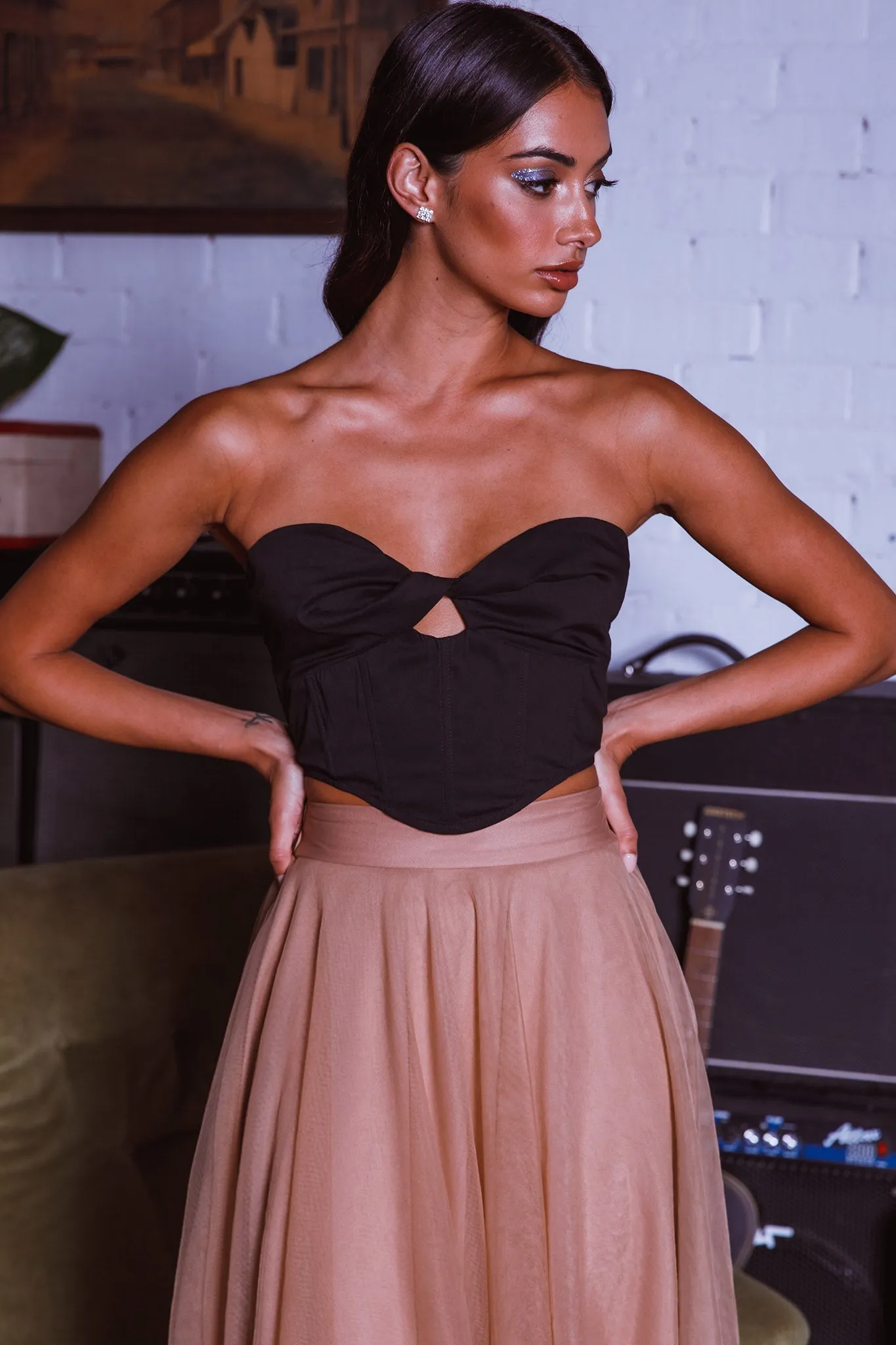 Jasmine Organza Mesh Elasticated Waist Midi Skirt Brown sold by Selfie Leslie product image thumbnail 4