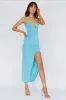 Summer Rose Front Split Midi Dress Teal sold by Selfie Leslie