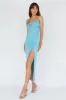 Summer Rose Front Split Midi Dress Teal sold by Selfie Leslie