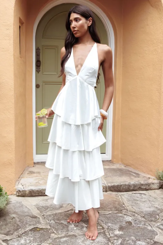 Auguste Tiered Frill Strappy Back Dress Ivory sold by Selfie Leslie