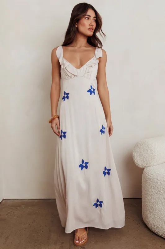 Hibiscus Ruffle A-line Maxi Dress Bone sold by Selfie Leslie