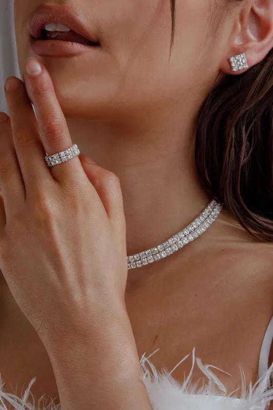 Suite Life Diamante Earrings, Ring and Necklace Set Silver sold by Selfie Leslie