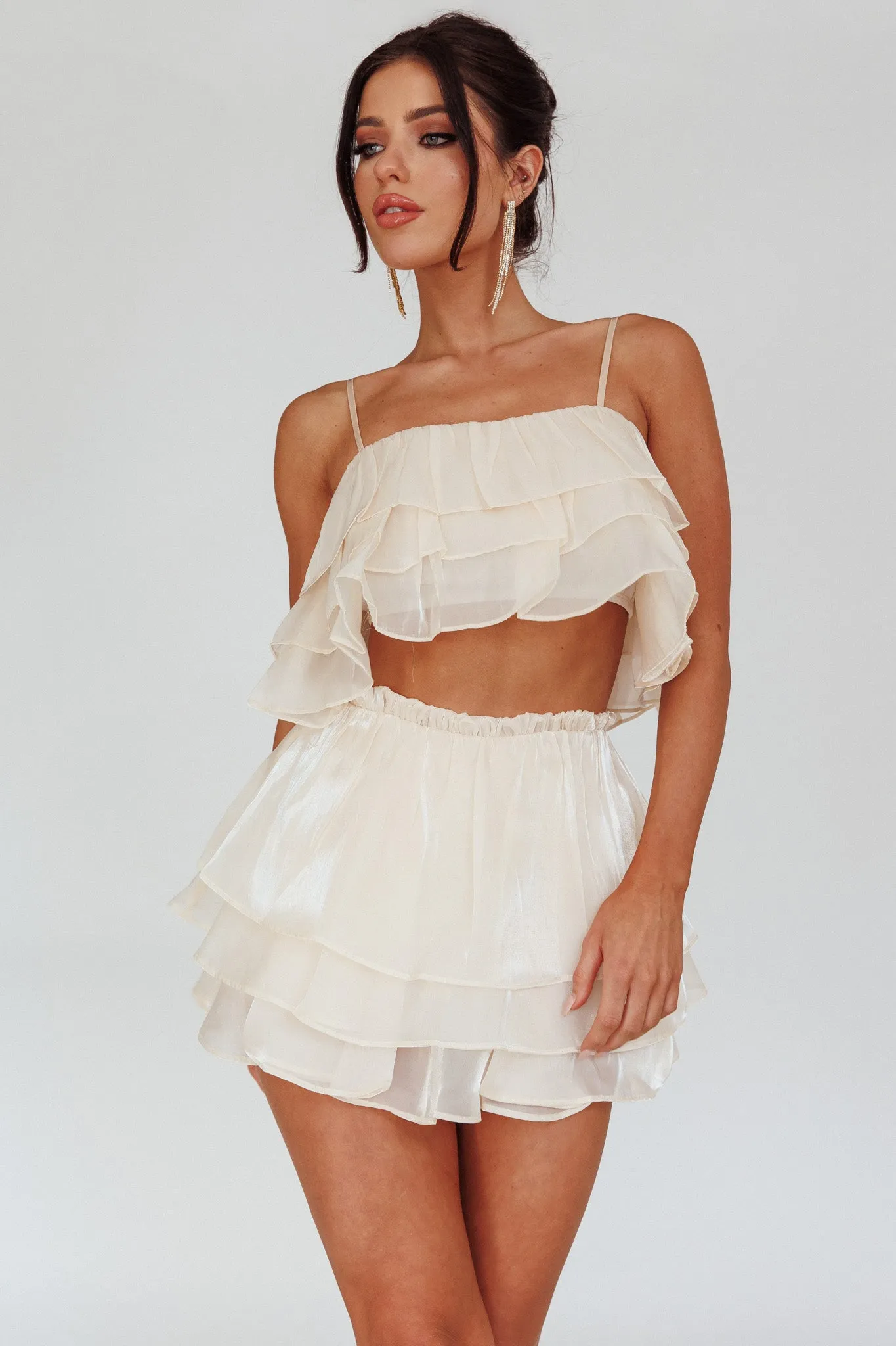 Easy To Love Layered Ruffle Crop Top Cream sold by Selfie Leslie