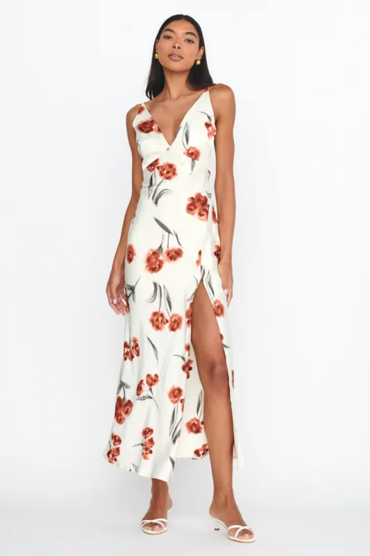 Corinna Tied Waist Split Dress Floral Poppy sold by Selfie Leslie