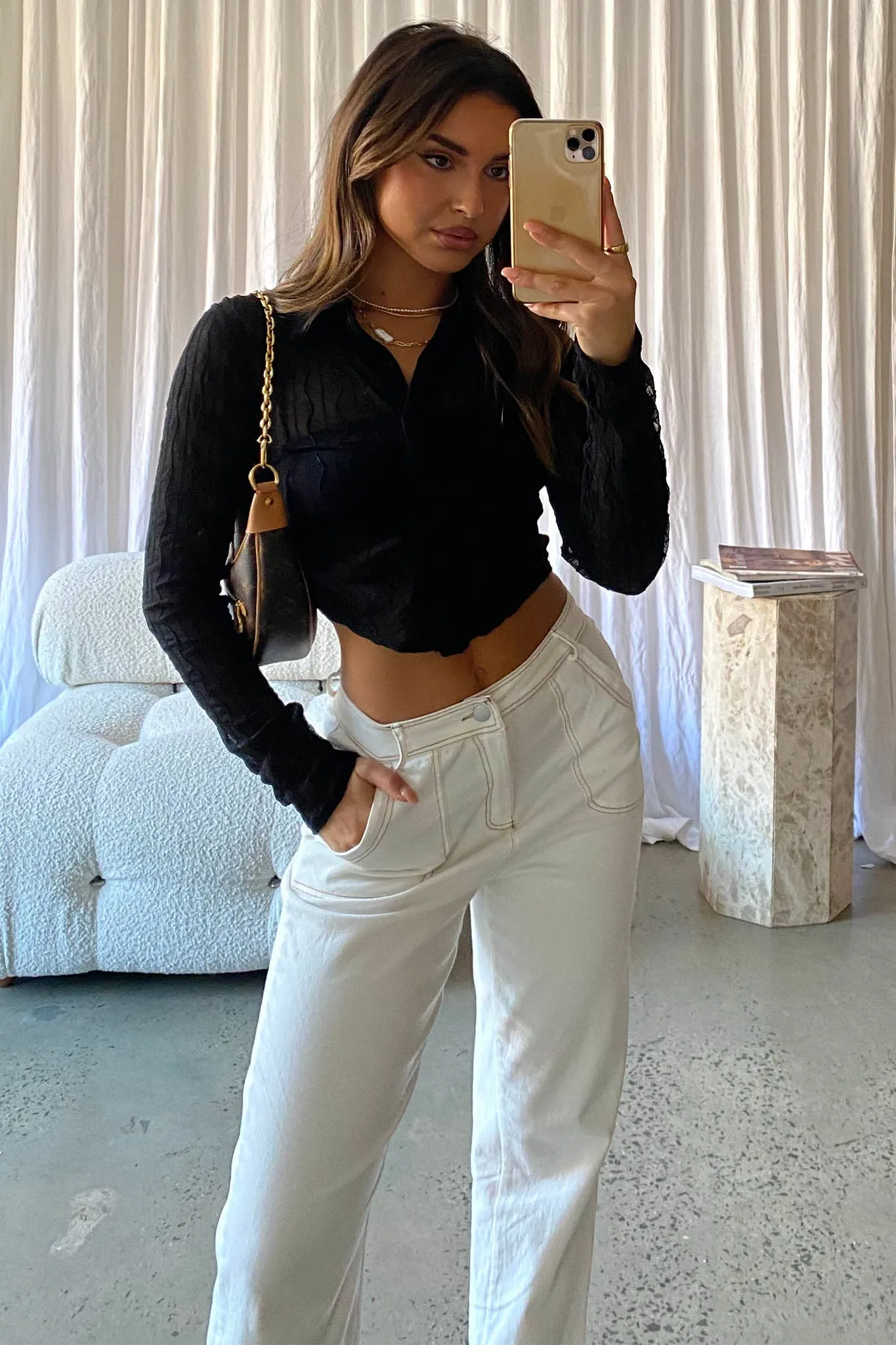 Jolita Sheer Buttoned Crop Top Black sold by Selfie Leslie product image thumbnail 5