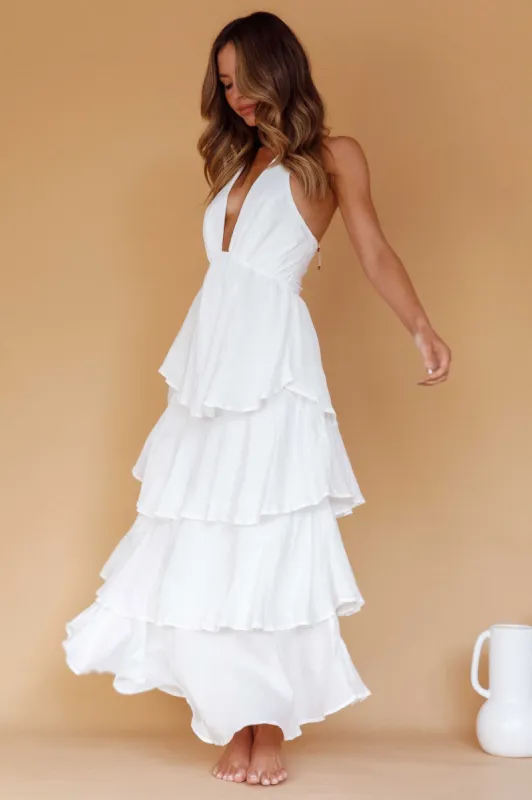 Catalina Tiered Ruffle Maxi Dress White sold by Selfie Leslie